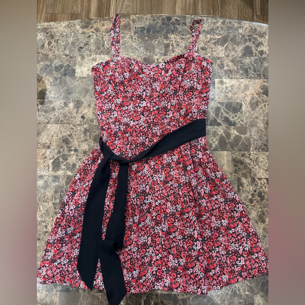 Joie Red and Pink Floral Kids Dress with Black Sash